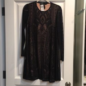 NWT BCBG black lace dress with nude underlayer